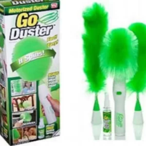 Rotating brush picks up dust in a fraction of the time of ordinary dusting